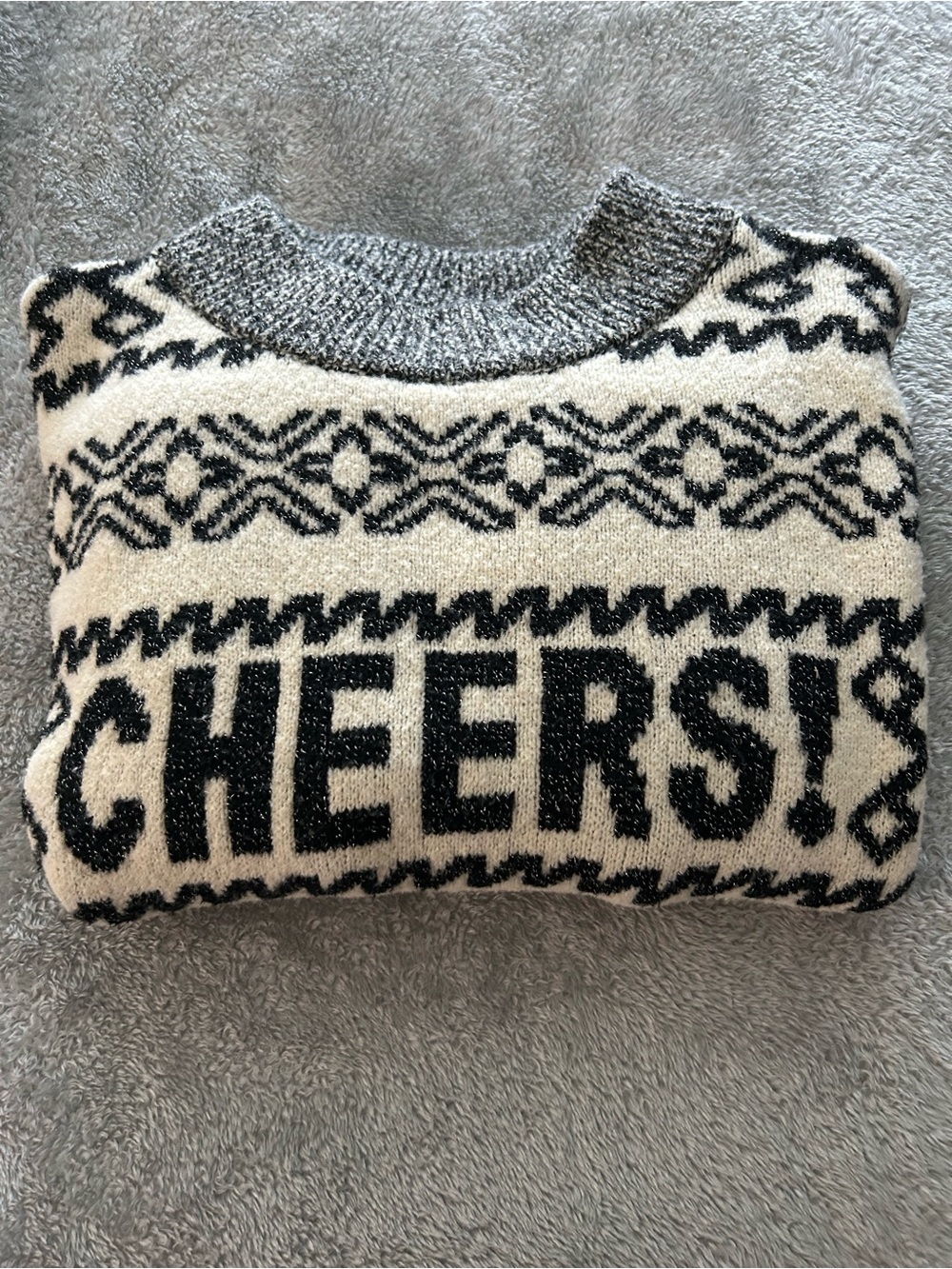 a new day Black & Cream 'CHEERS!' Crewneck Holiday Sweater